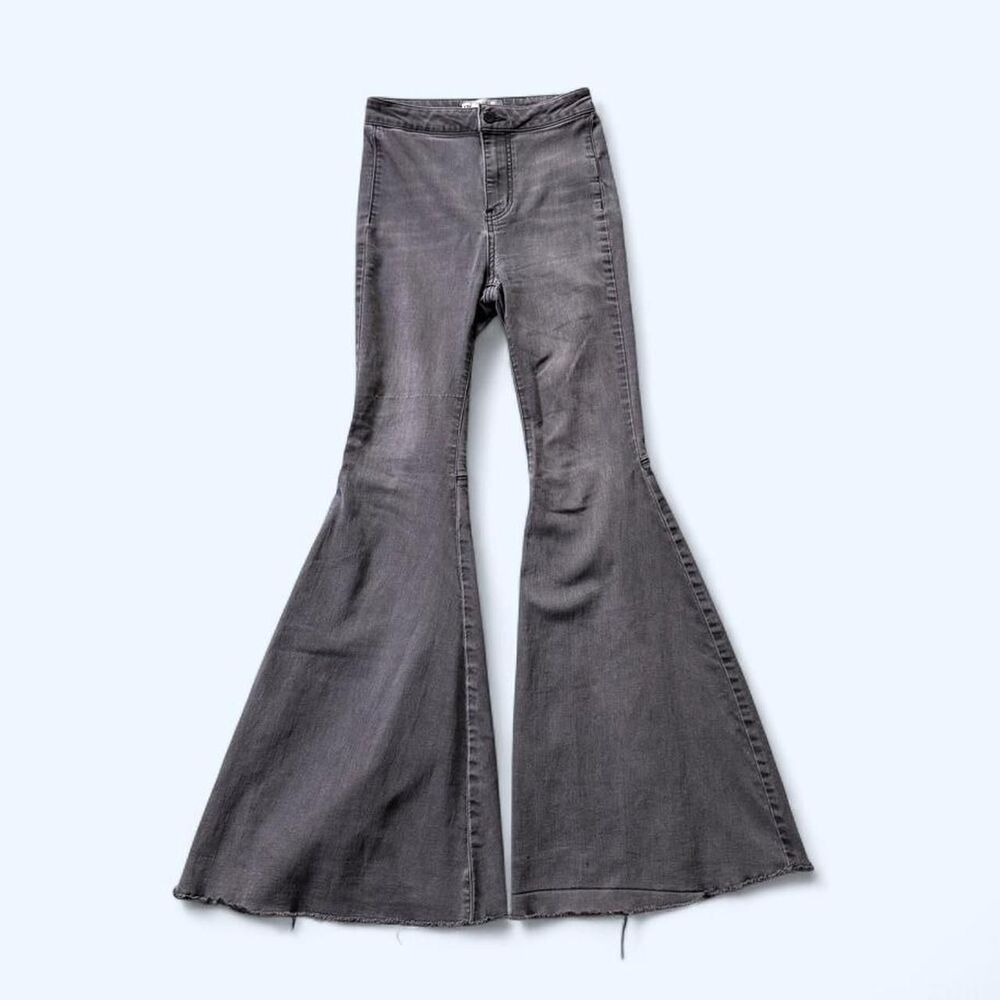 Free People Women's Grey "Just Float On" Extreme Flare Faded Jeans